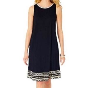 J. Jill Black Cotton Blend Shift Dress With Crochet Trim Size Small Petite